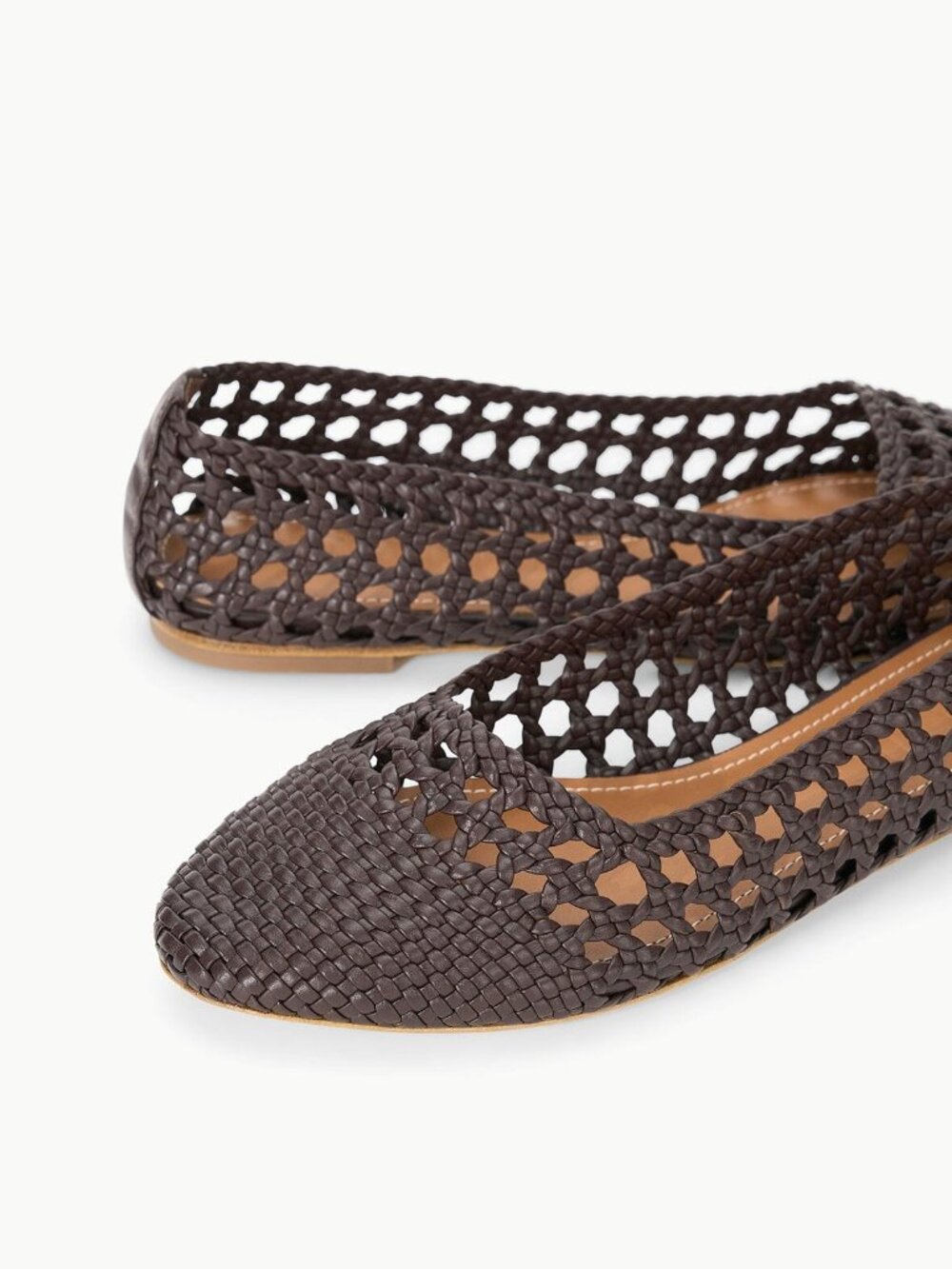 New STAUD Nell Crochet Ballerina Flat in Espresso